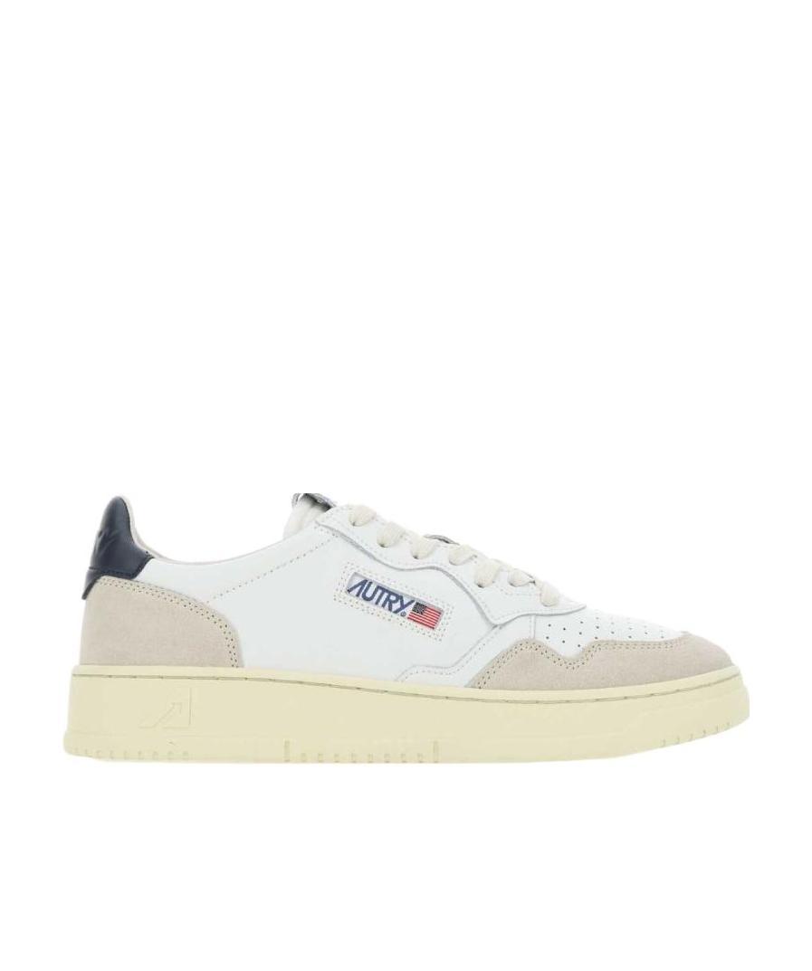 Autry 'medalist' White Low Top Sneakers With Beige Suede Details In White