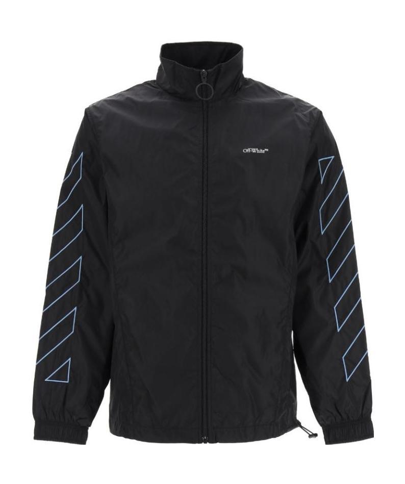 Off-white Diagonal Stripes Zipped Jacket In Black