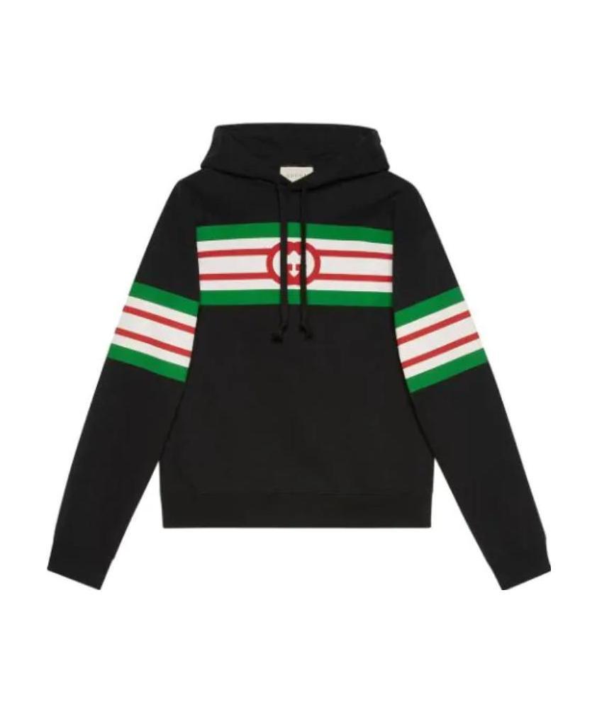 Gucci Black Interlocking G Print Hoodie In Black