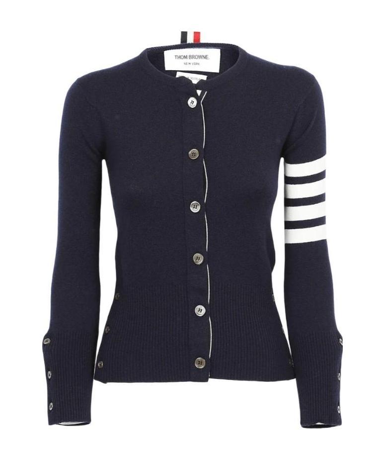 Thom Browne 4-bar Stripes Cashmere Cardigan In Black