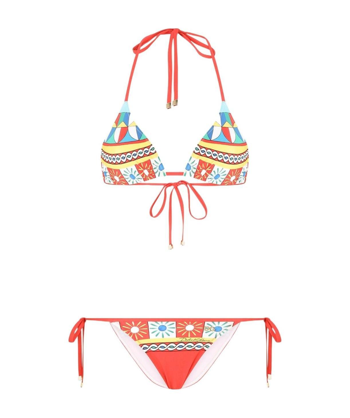 Dolce & Gabbana Geometric Print Triangle Bikini In Multi