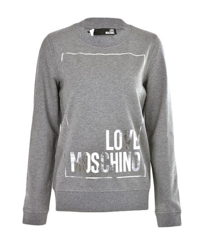 Moschino Logo Printed Hoodie In Gray