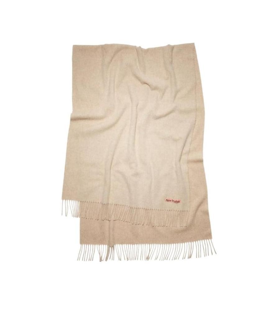 Shop Acne Studios Logo-patch Frayed-edge Scarf In Nude