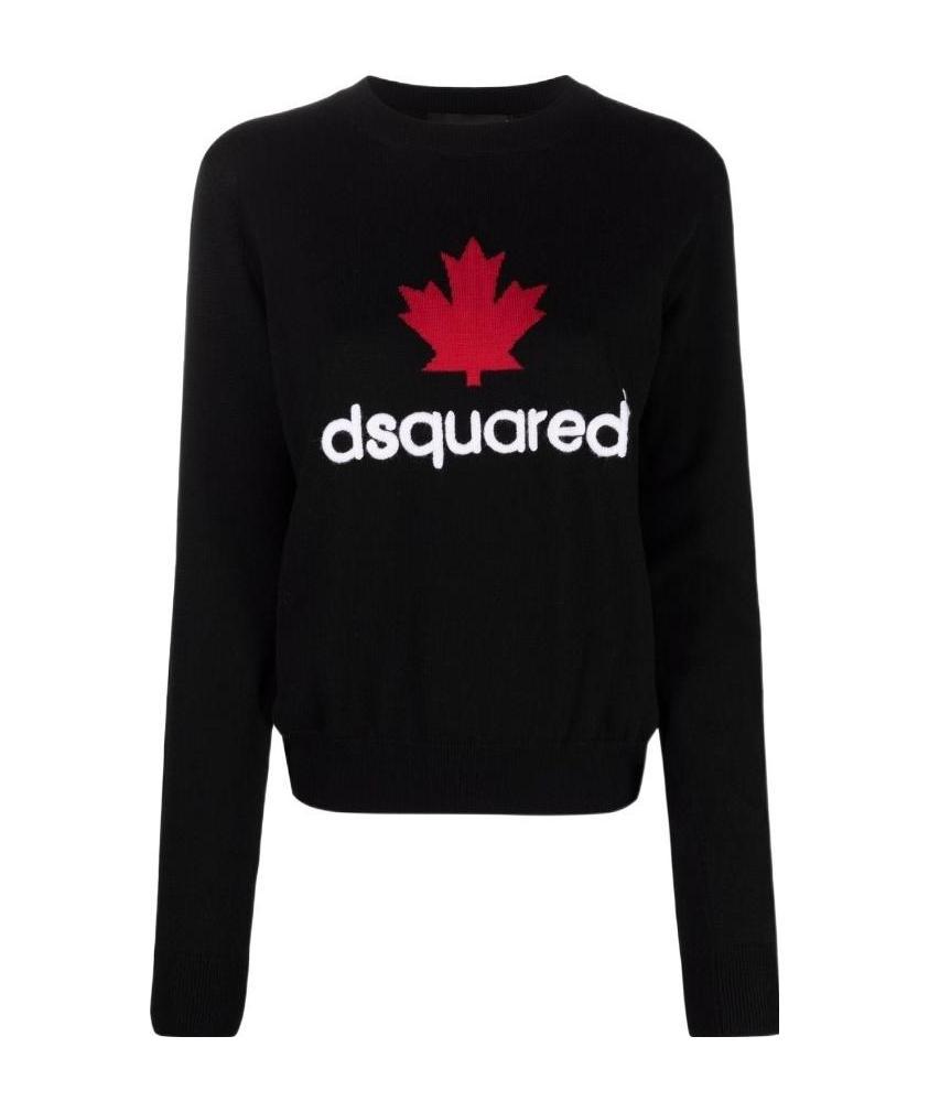 Dsquared2 Virgin Wool Crew-neck Sweater With Embossed Logo In Black