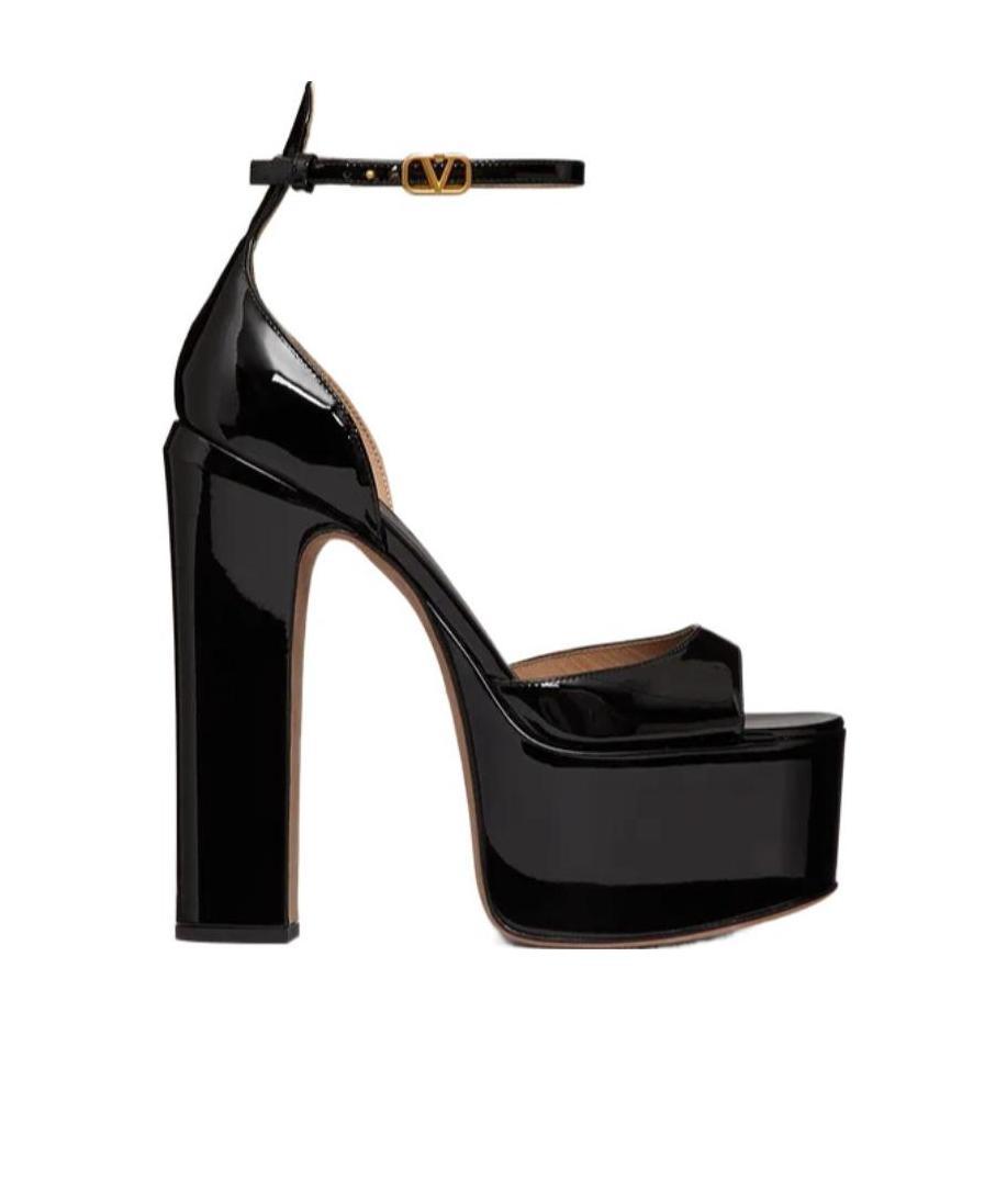 Valentino Tan-go 155 Platform Sandals In Patent Leather In Black