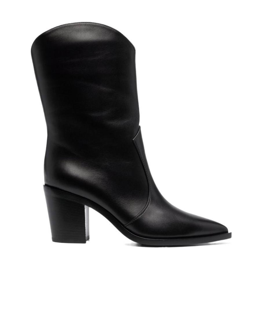 Gianvito Rossi Pointed Toe Block Heel Leather Boots In Black