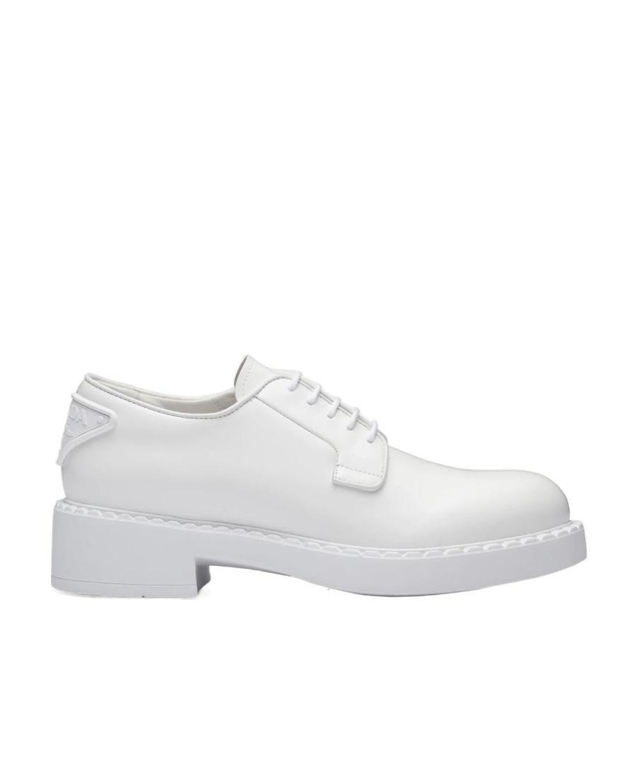 Prada Logo Lace Derby Shoes In White
