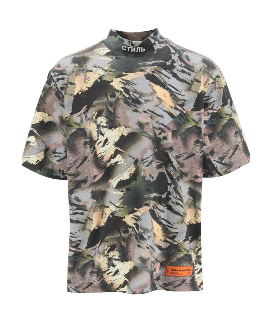 Heron Preston Camouflage Mock-neck T-shirt In Gray