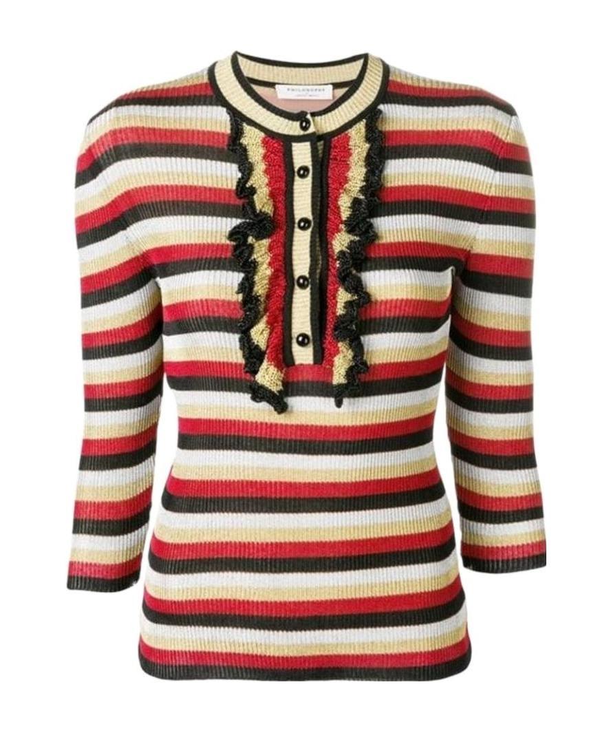 Philosophy Di Lorenzo Serafini Ruffle Detail Striped Sweater In Multicolor