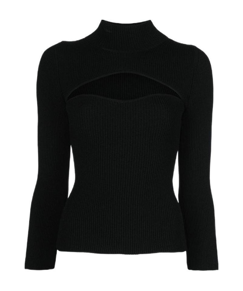 Khaite Angela Cut-out Ribbed-knit Top In Black