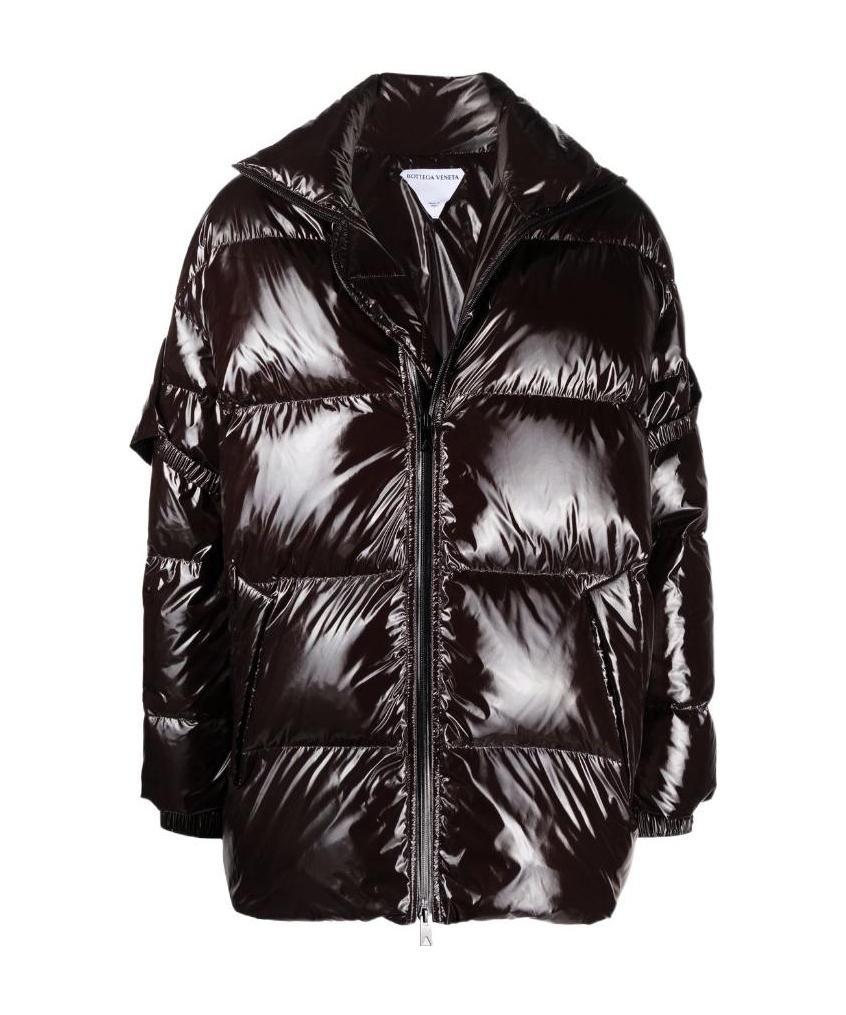 Bottega Veneta High-shine Puffer Jacket In Brown