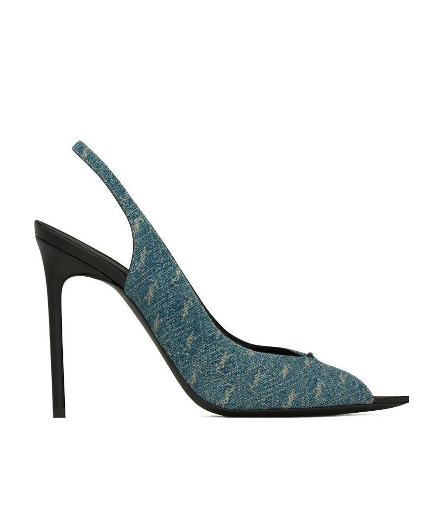 SAINT LAURENT LOLA SANDALS IN MONOGRAM DENIM