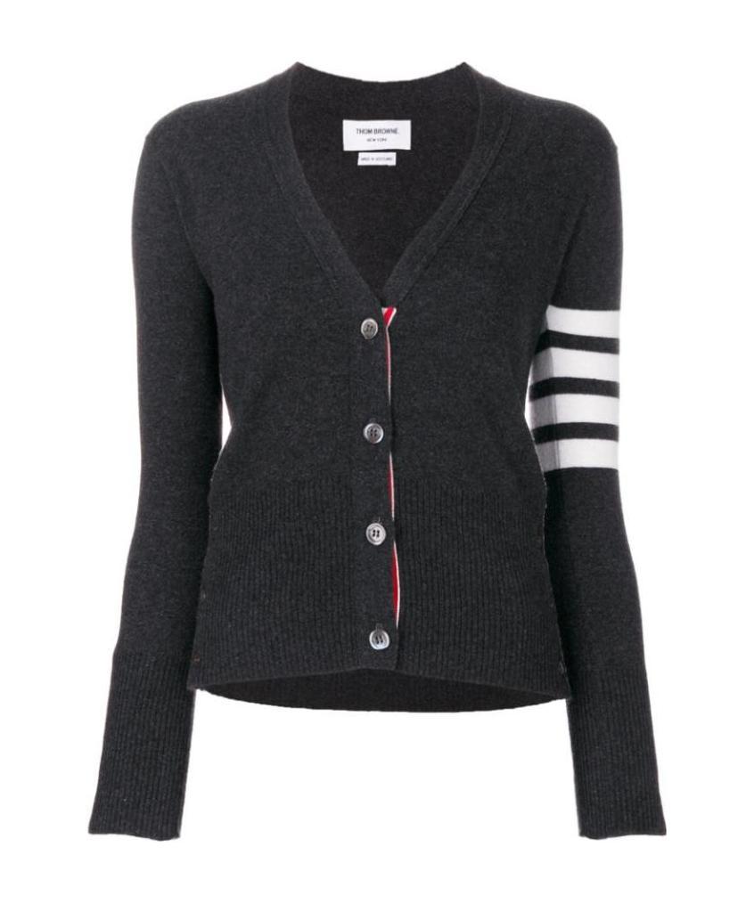 Thom Browne Cashmere Striped-sleeve V-neck Cardigan In Black