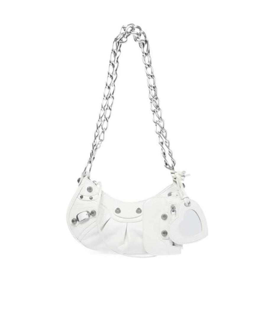 Balenciaga Green Leather Shoulder Handbag With Magnetic Closure And Metal Details In White