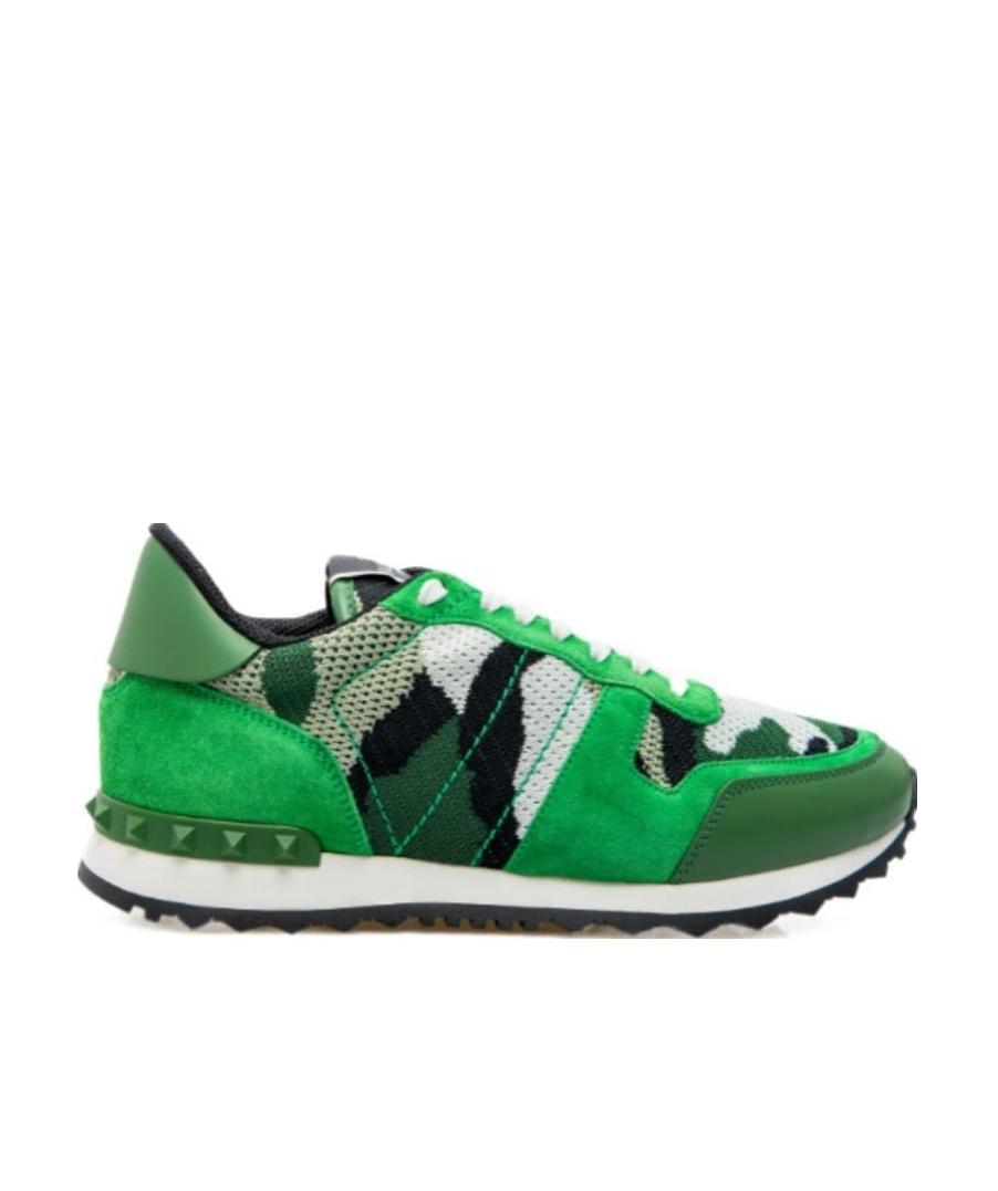 Valentino Camouflage Sneakers With Mesh And Rubber Sole In Green