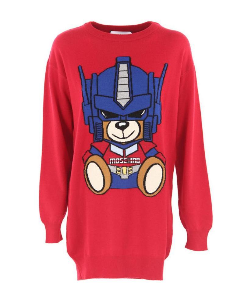 Moschino Robot Pattern Sweater Dress In Red