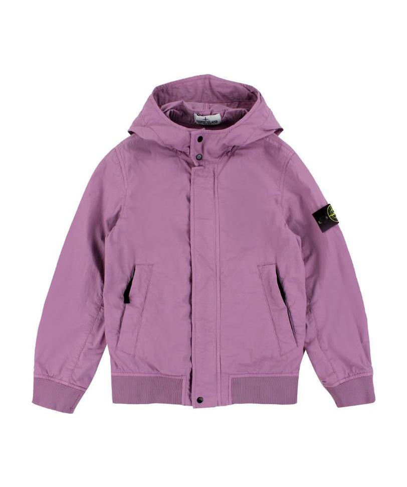 Stone Island Junior Logo Patch Hooded Jacket In Pink