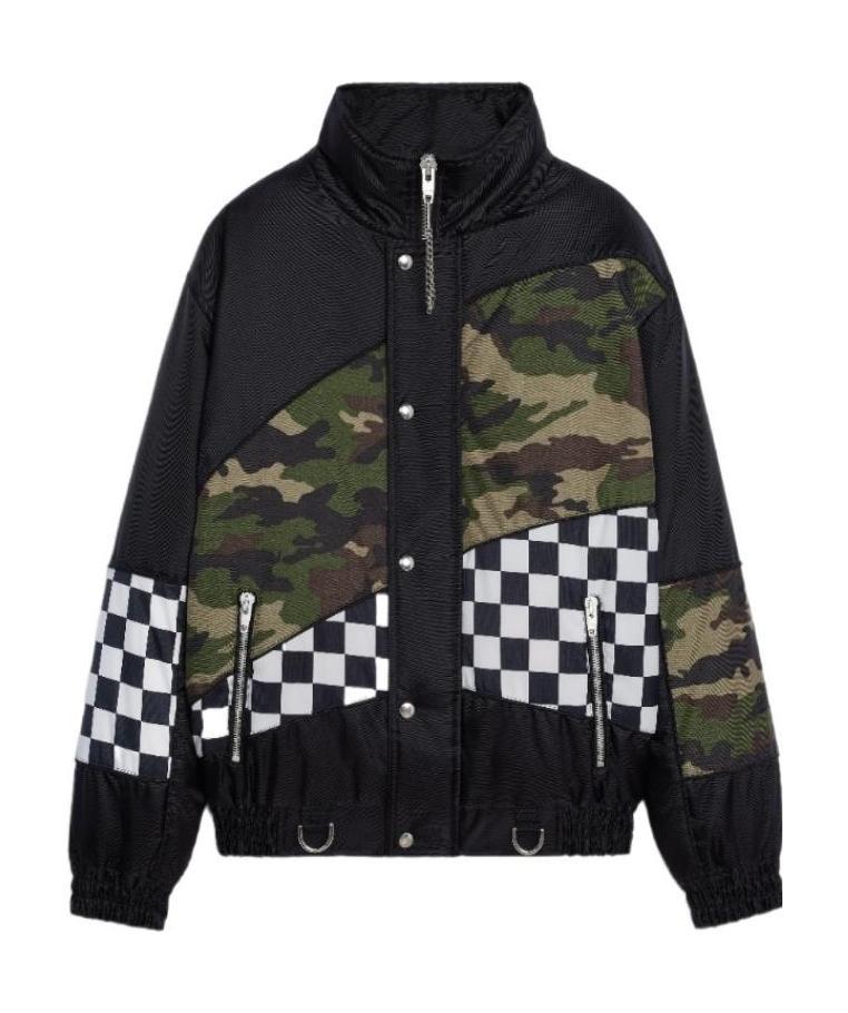 Celine Camouflage Checkered Bomber Jacket In Black