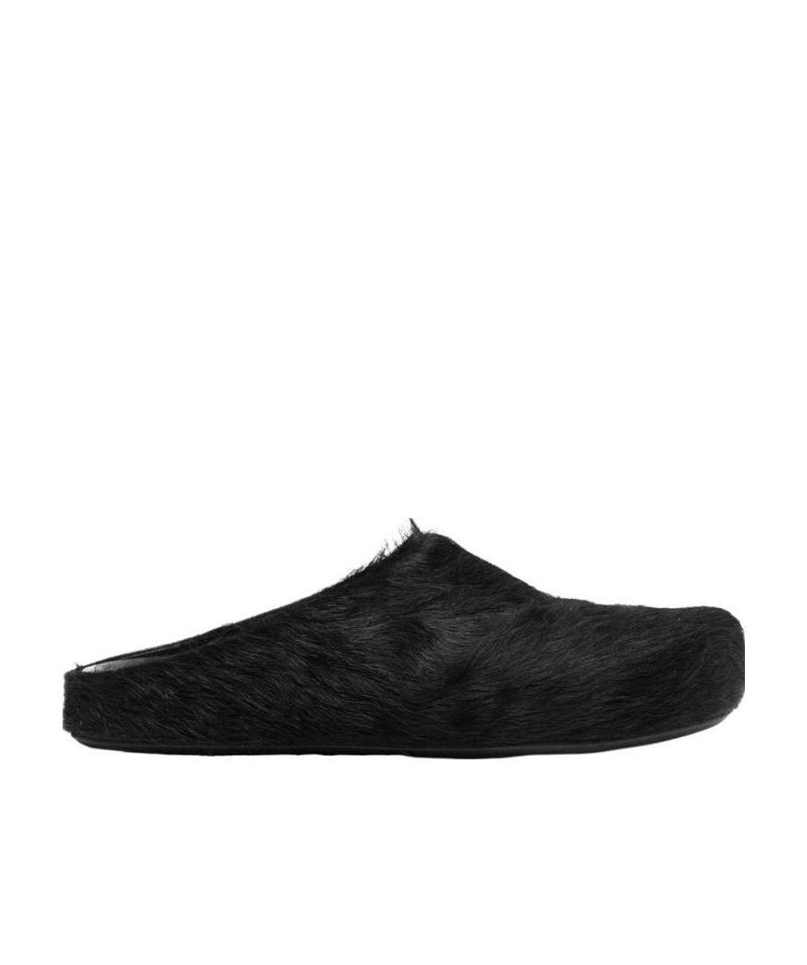 Shop Marni Black Long Haircalfskin Fussbett Sabot