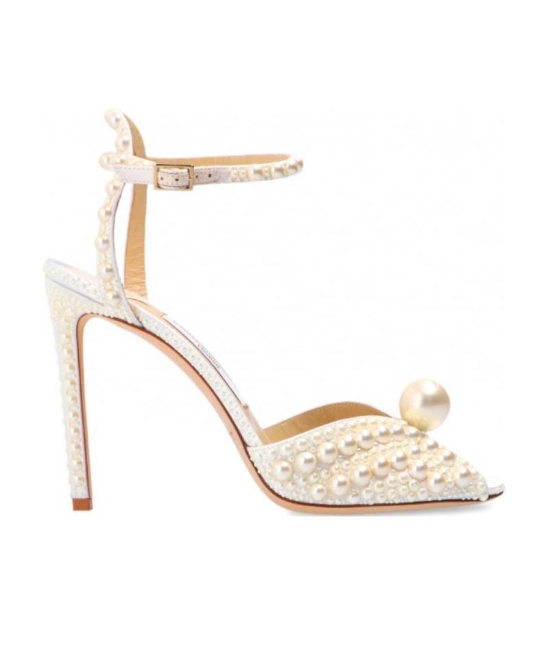 Jimmy Choo Sacora 100 Faux Pearl-embellished Satin Sandals In Nude