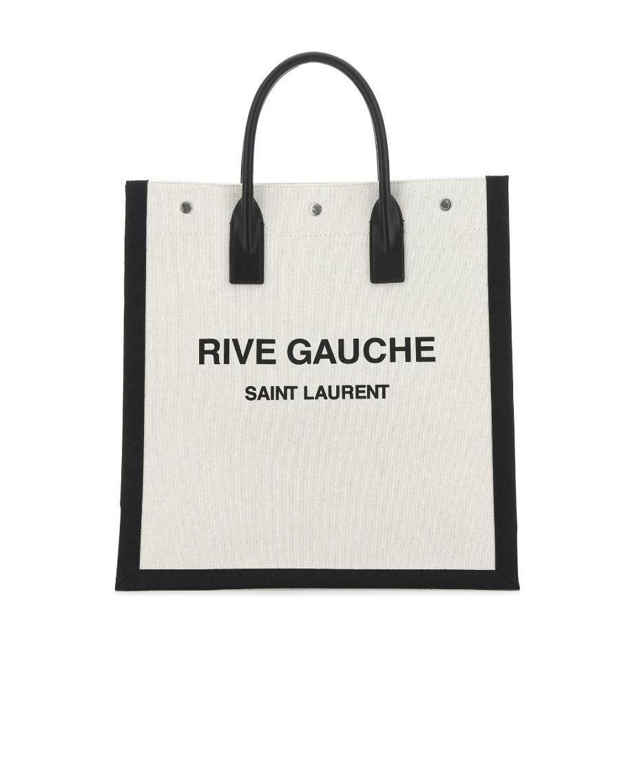 Saint Laurent Two-tone Canvas Rive Gauche Shopping Bag In White