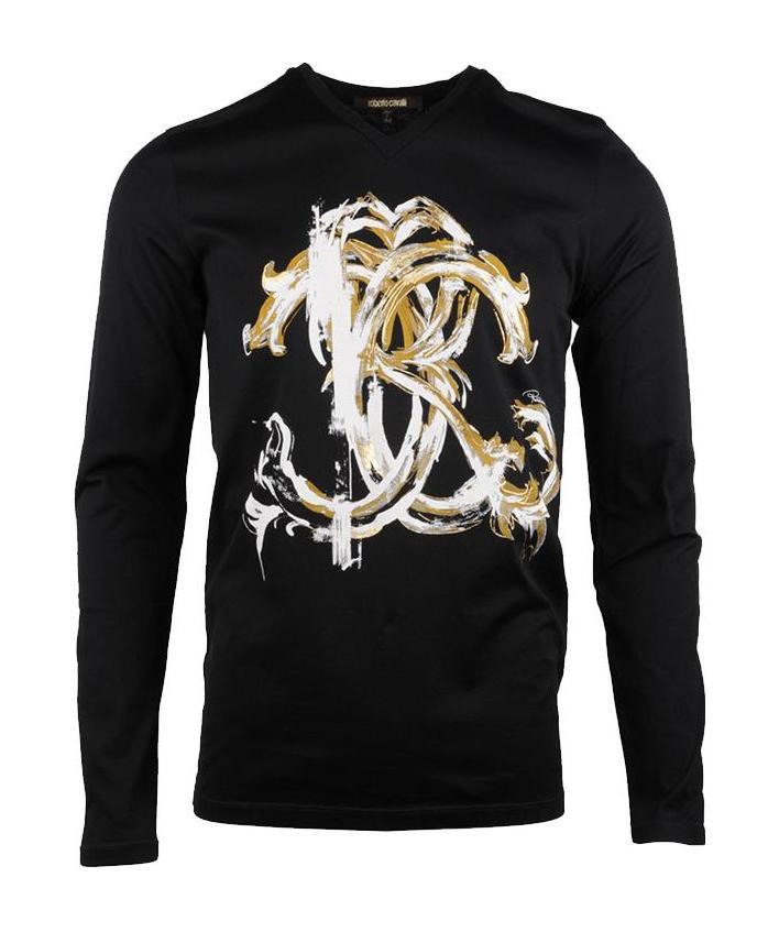 Roberto Cavalli V-neck Long-sleeved T-shirt In Black
