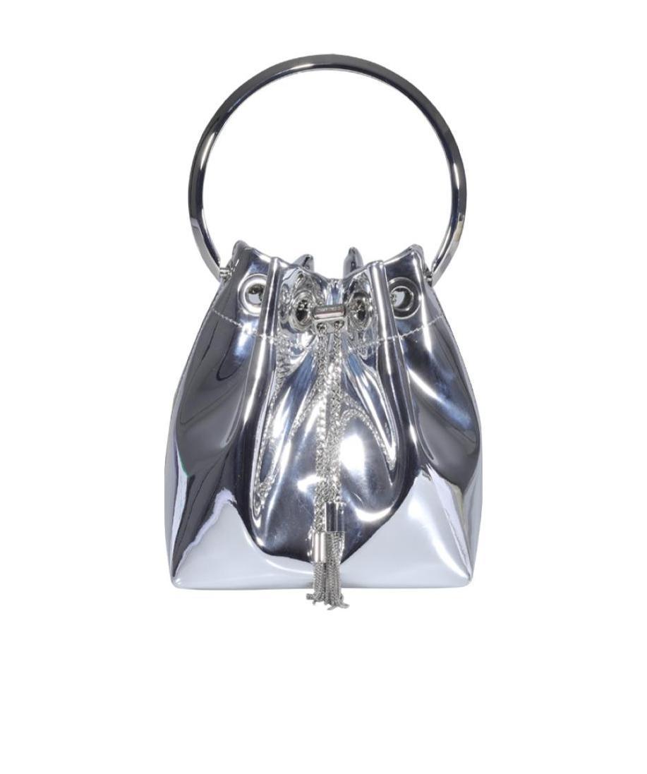 Jimmy Choo Bon Bon Mirror Fabric With Metal Handle In Gray