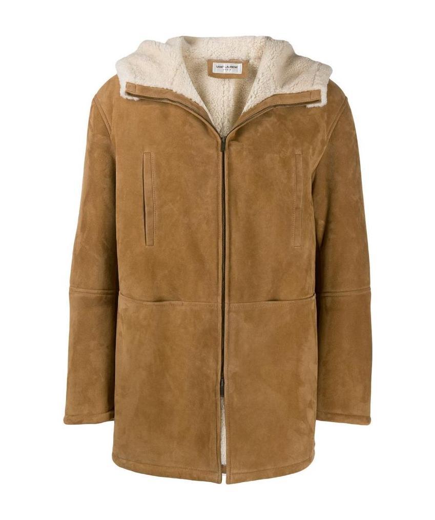 Saint Laurent Fur Zipper Coat In Brown