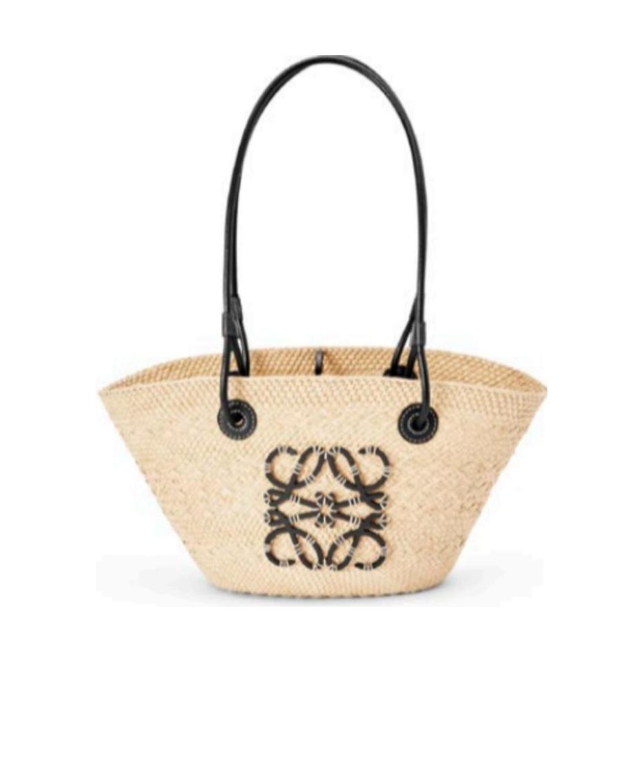 Shop Loewe Small Anagram Basket Bag In Iraca Palm And Calfskin In Nude