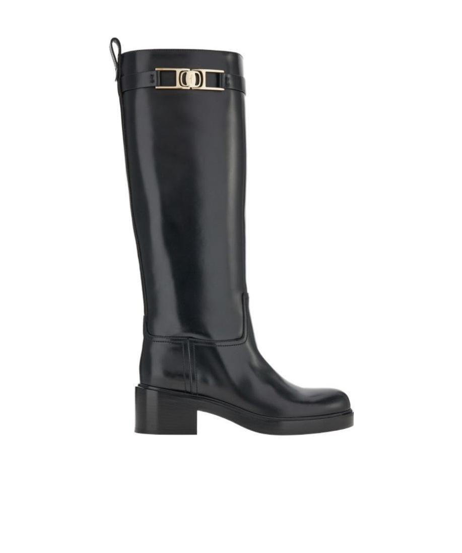 Ferragamo Textured Leather Roly Under The Knee Boots In Black
