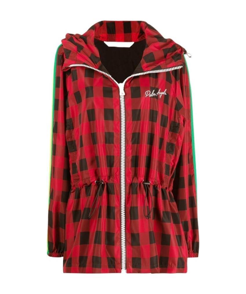 Palm Angels Checked Hooded Jacket In Red