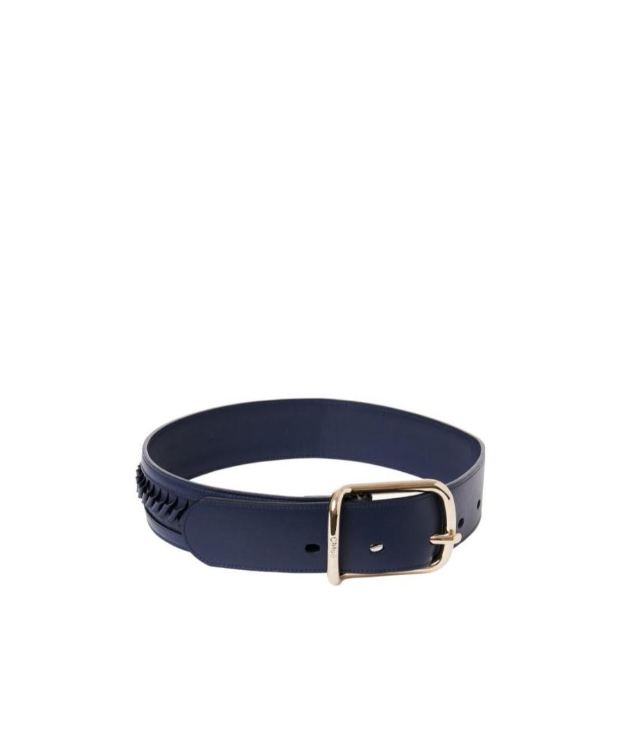 Chloé Navy Blue Logo Belt In Black