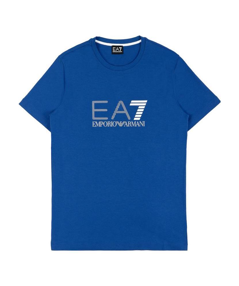 Ea7 Logo Printed Round Collar T-shirt In Blue