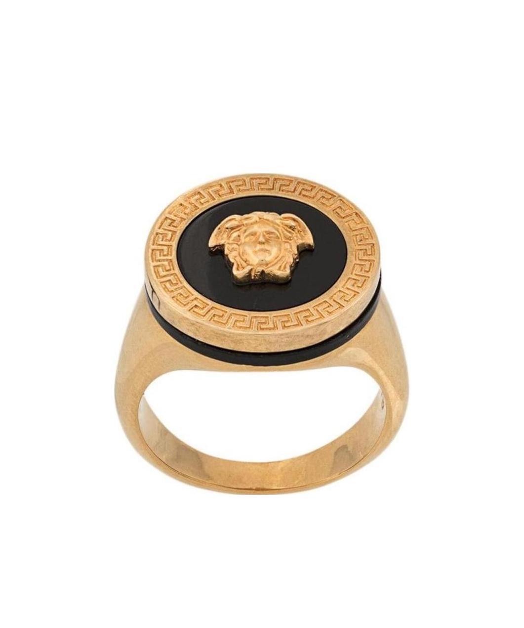 Versace Gold Round Enameled Medusa Ring In Yellow