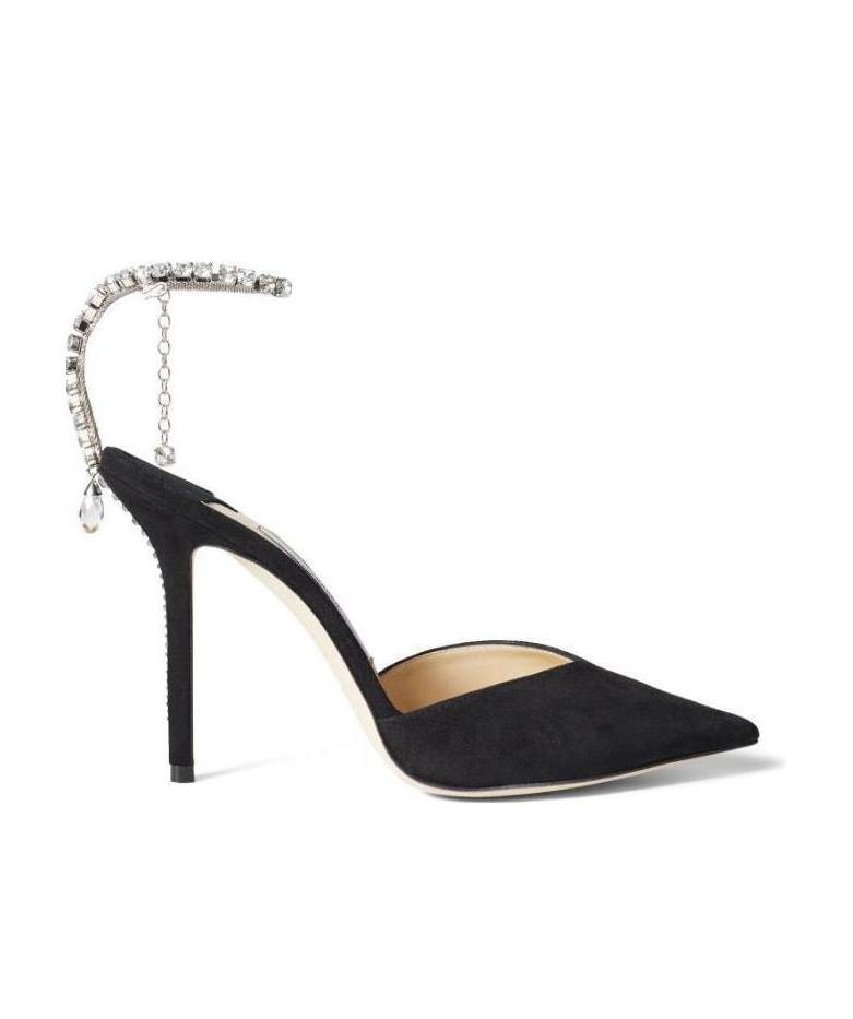 Jimmy Choo Black Black 85 Mm Saeda Decollete Heels In Black Crystal