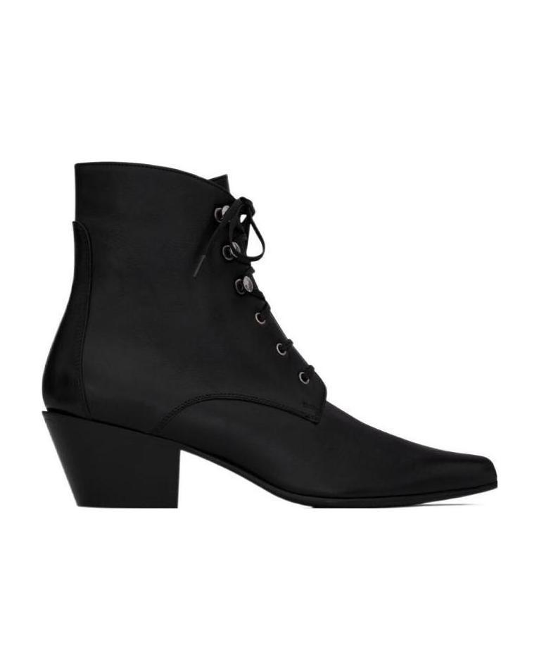 Saint Laurent Lace-up Leather Boots In Black