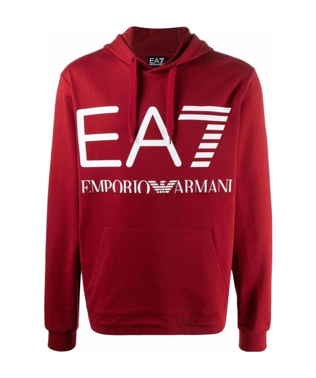 Shop Ea7 Logo-print Cotton Hoodie In Red