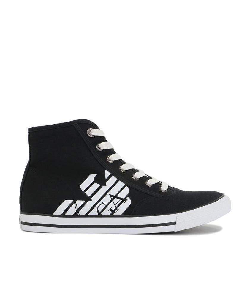 Ea7 Logo High-top Casual Sneakers In Black