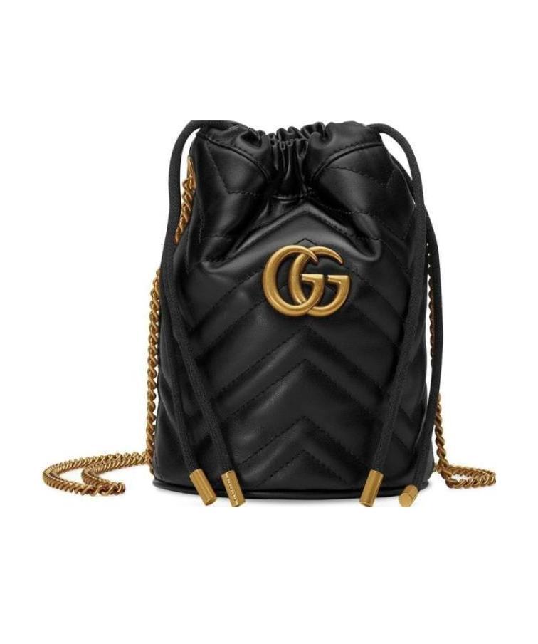 Gucci Crossbody Black Leather Bucket Bag With Logo In Black