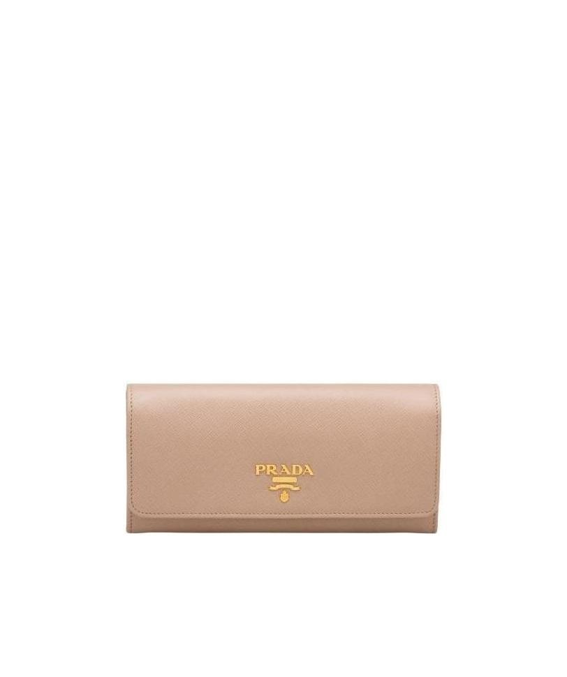 Prada Dark Beige Saffiano Leather Flap Continental Wallet In Nude