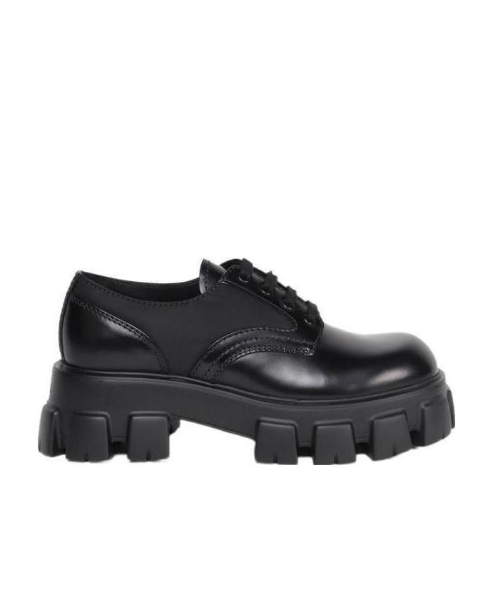 Prada Monolith Brushed Rois Leather And Nylon Lace-up Shoes In Black