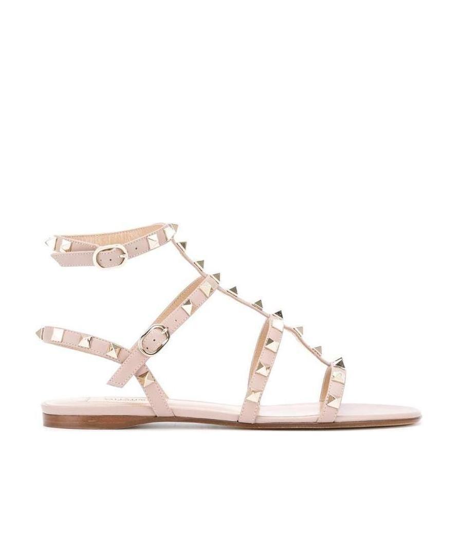 Valentino Rockstud Double Thong Sandals In Nude