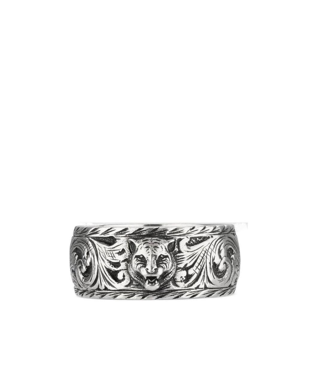 Gucci Thin Silver Ring With Feline Head In Gray