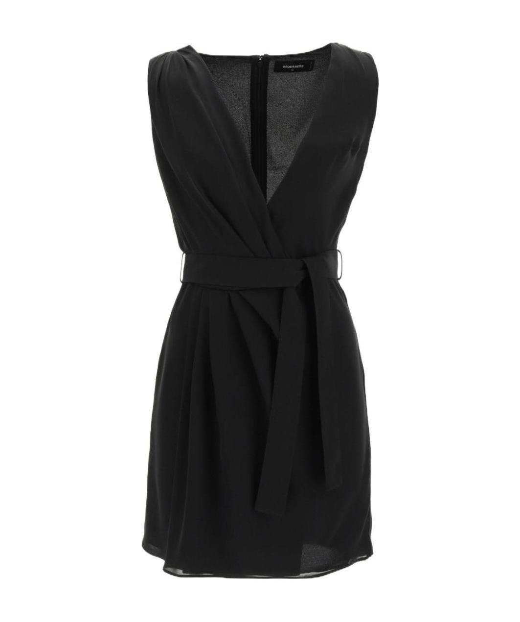 Dsquared2 Belted Silk-crepe Dress In Black
