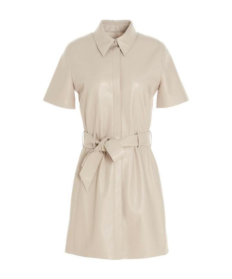 Nanushka Taupe Halli Shirt Vegan Leather Dress In Nude