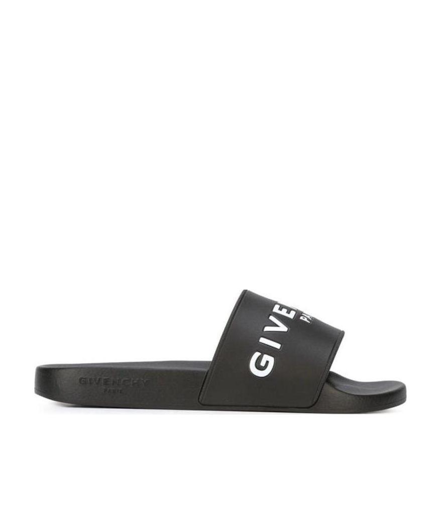 Shop Givenchy Black And White Logo Rubber Slides
