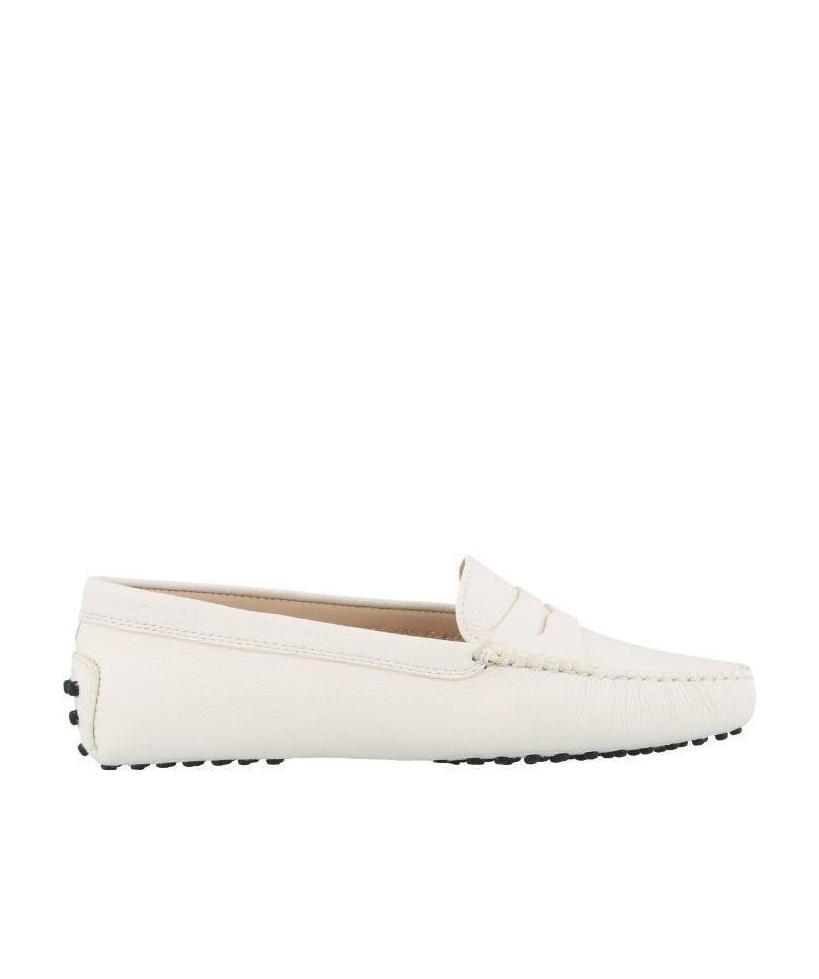 Tod's New Gommini Loafers In Hammered Leather With Sleeper In White