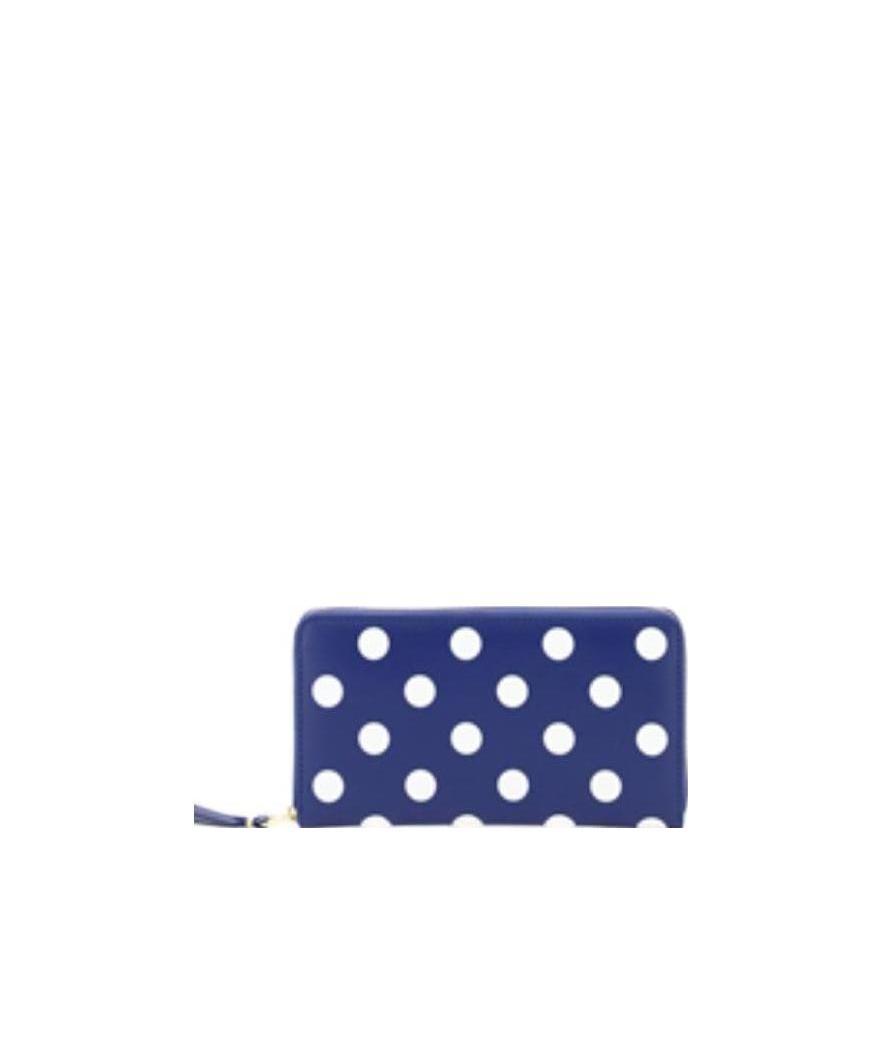 Comme Des Garçons Polka Dot-print Zip-around Wallet In Blue