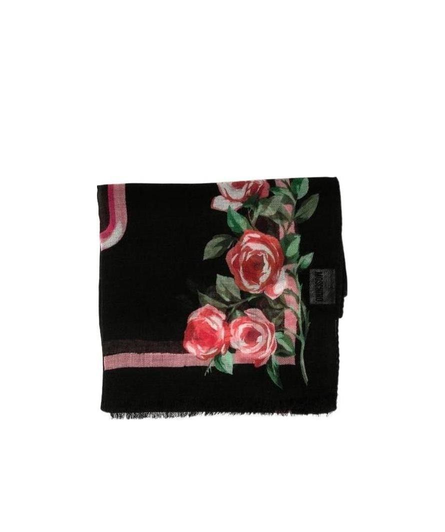 Moschino Black Printed Silk Scarf In Black