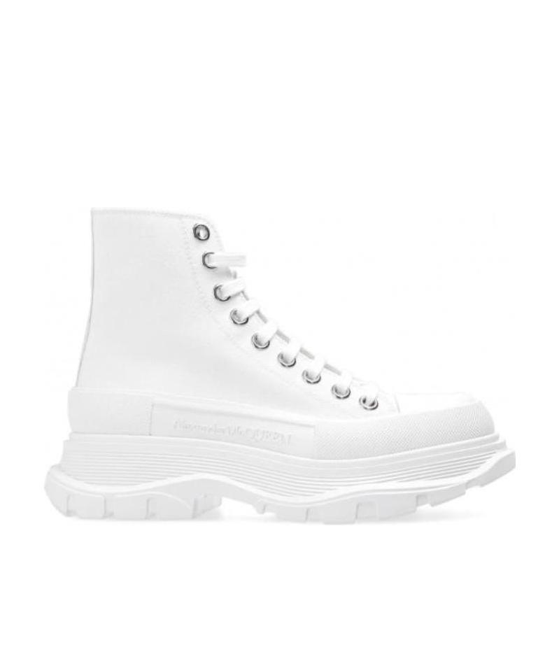 Alexander Mcqueen Tread Slick Canvas And Rubber Exaggerated-sole Ankle Boots In White
